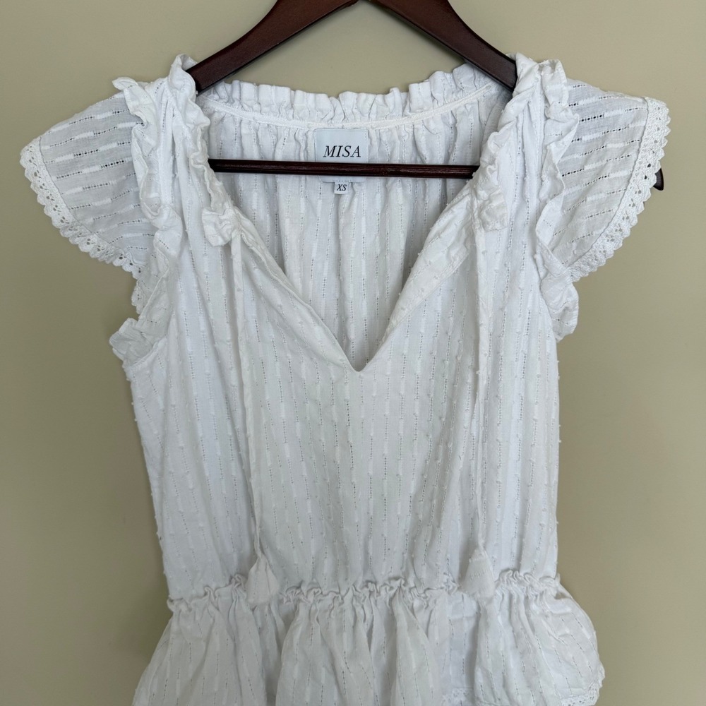 Misa Los Angeles Lilian Ruffle Mini Dress in White Cotton Size XS Party - Picture 7 of 13